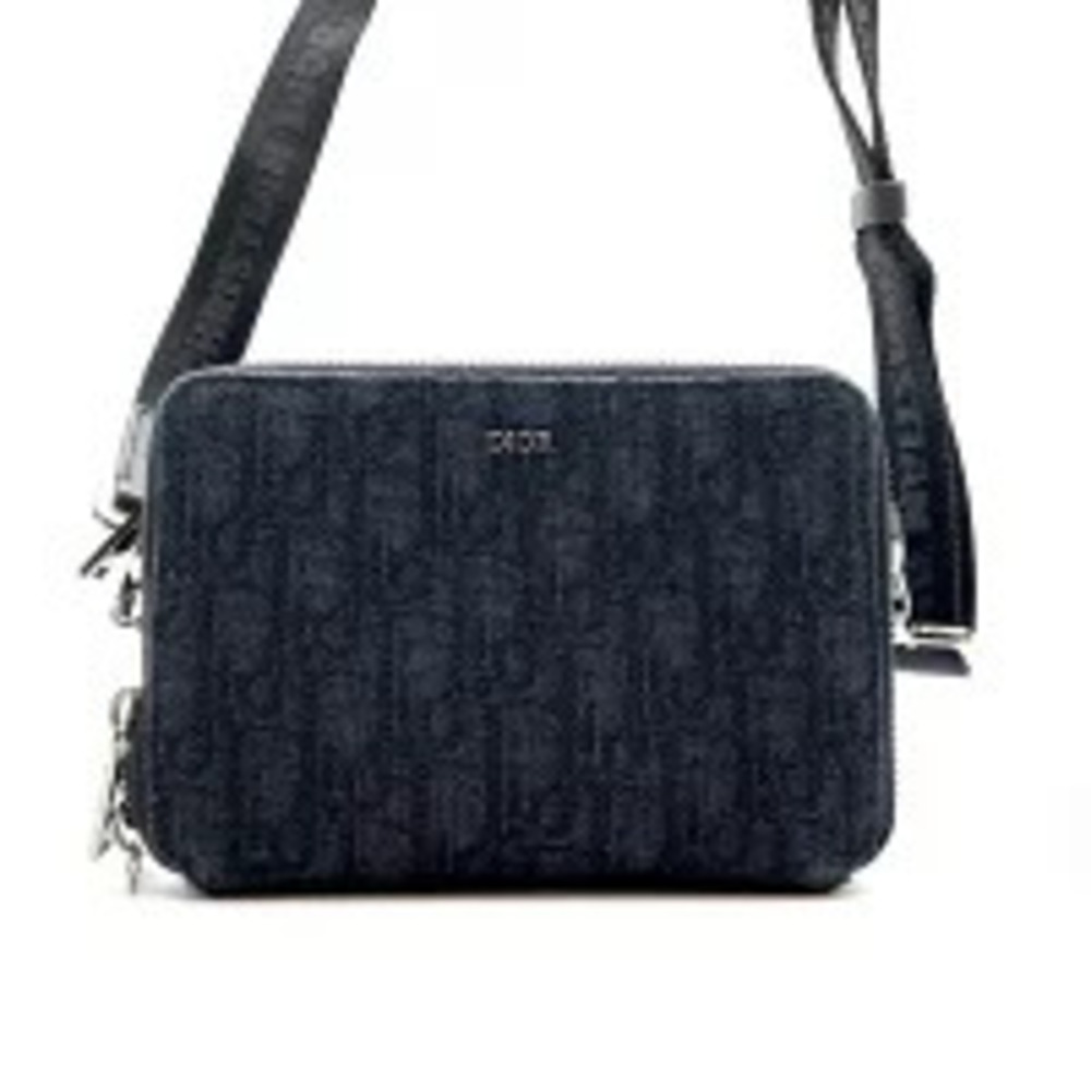 Dior Oblioak Jacquard Shoulder Bag Wallet Clutch Black Zipper
